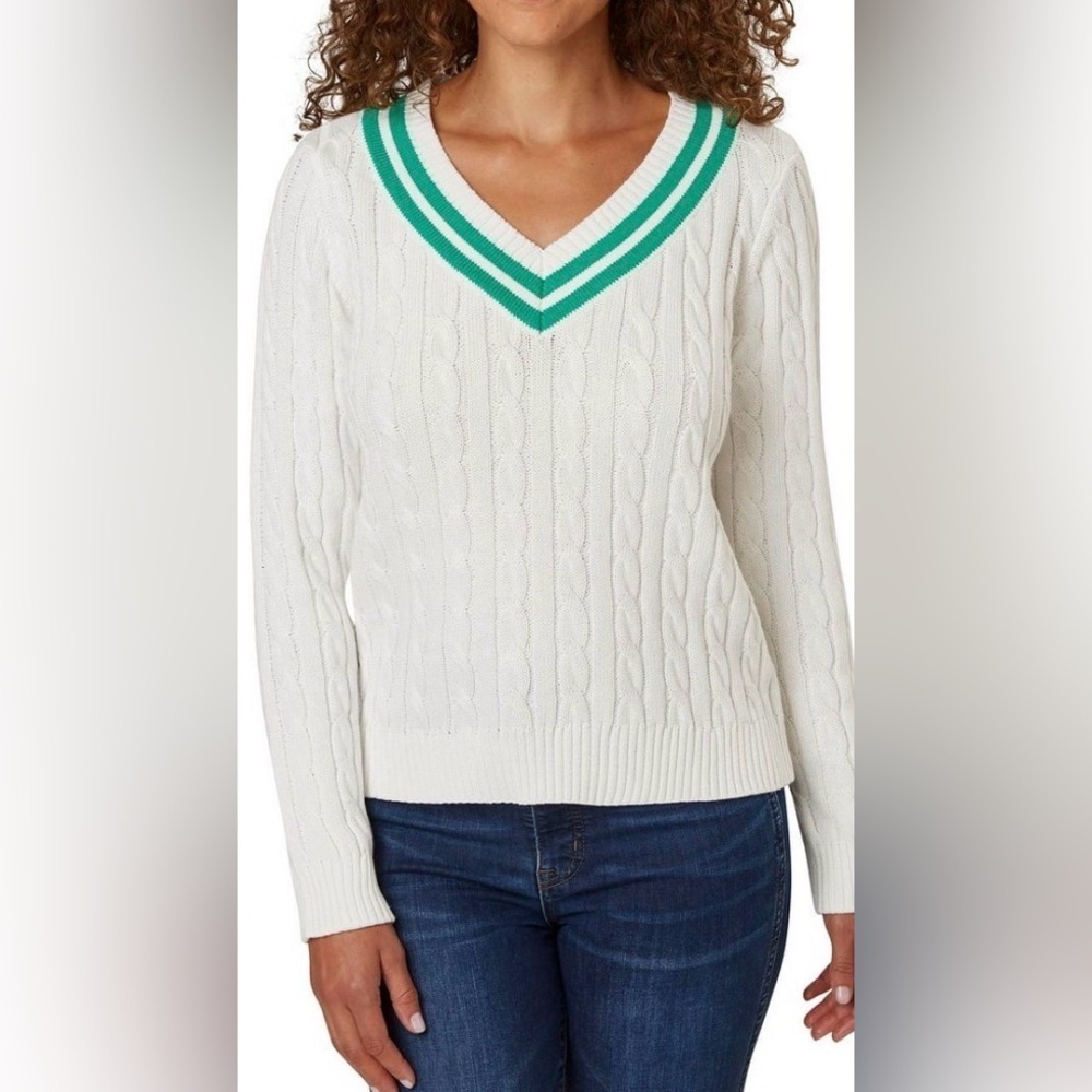 Lands End V Neck Cable Knit Sweater